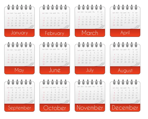 Modello di calendario colorato per l'anno 2019. Illustrazione vettoriale — Vettoriale Stock