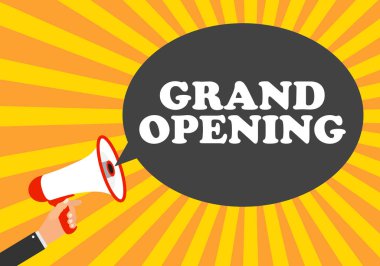 Konuşma balonu ile megafon. Büyük açılış kavramı. Vektör çizim