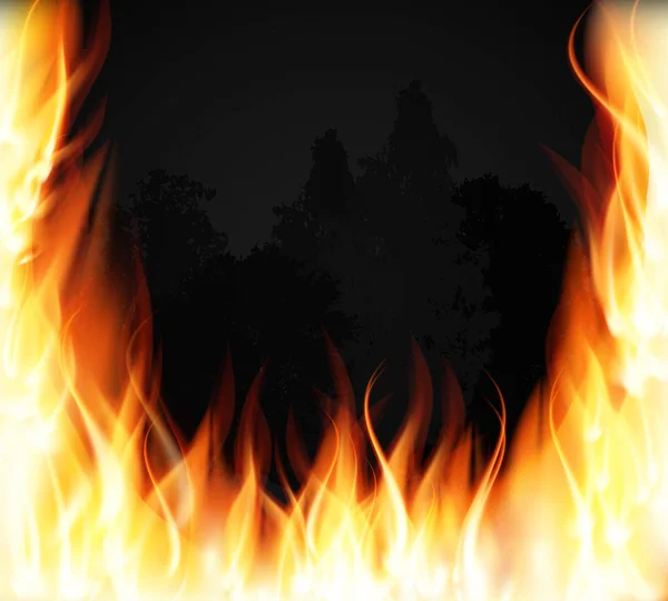 Stromy v ohni. Oheň. Hořící plameny ohně speciální světelný efekt. Vektorové ilustrace — Stockový vektor