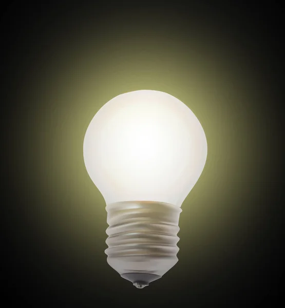 Naturalistic lit glowing light bulb. Lighting on black background. Vector Illustration — Stock Vector