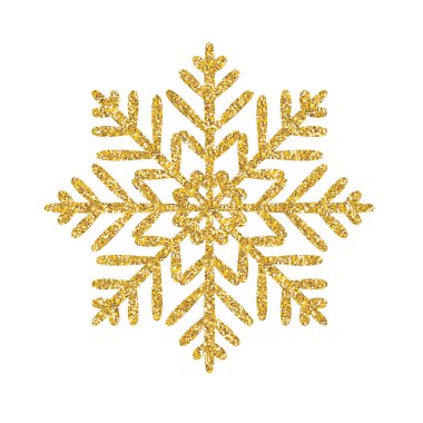 Altın glitter doku beyaz arka plan üzerinde izole kar tanesi. Vektör çizim.