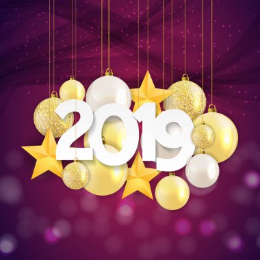 2019 yeni yıl ve mutlu Noeller arka plan. Vektör çizim Eps10