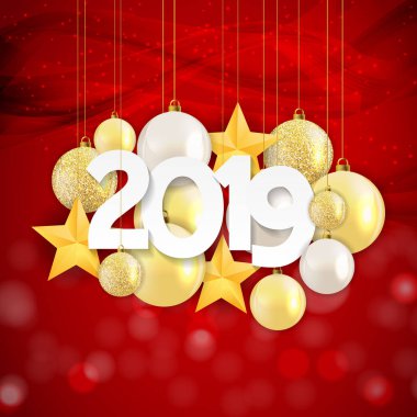 2019 yeni yıl ve mutlu Noeller arka plan. Vektör çizim Eps10