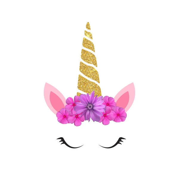 Schattig Unicorn Hoofd Ogen Met Bloem Vector Illustratie Eps10 — Stockvector