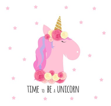 Tek boynuzlu bir at olmak için zaman. Vektör çizim