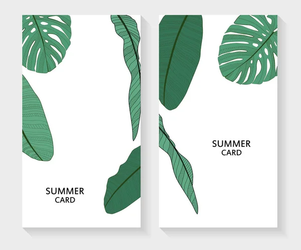 Palm Leaf Summer Card Vector Background Illustration Eps10 - Stok Vektor