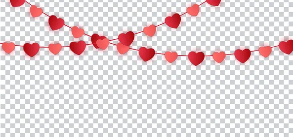Sevgililer Günü Kartı Vektör Çizim Kırmızı Kağıt Kalpler Garland Eps10 — Stok Vektör