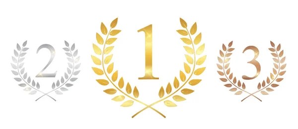 Prix Argent Bronze Laurel Wreat Label Winner Leaf Symbole Victoire — Image vectorielle