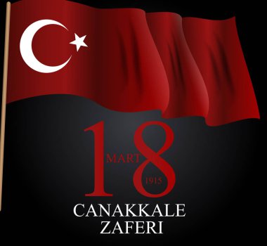 18 mart Çanakkale zaferi. Çeviri: 18 Mart Çanakkale Zafer Bayramı. Vektör çizim Eps10