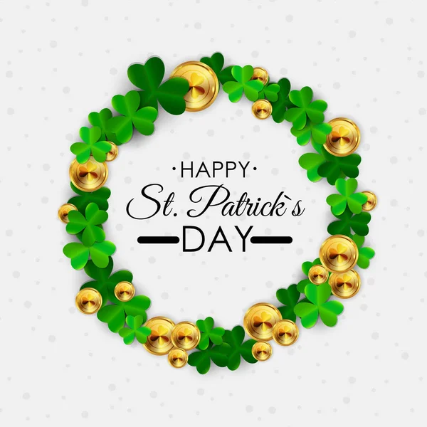 Happy Saint Patricks Day Maart Achtergrond Met Klaver Bladeren Vector — Stockvector