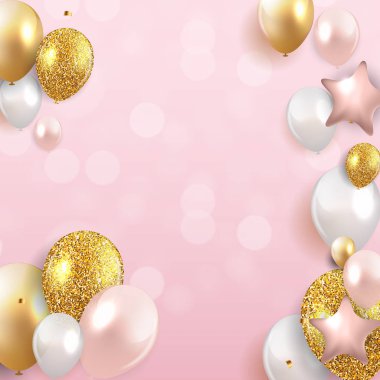 Işıltılı Mutlu Yıllar Balonları Arkaplan Vektör İllüstrasyonu Bölüm 10