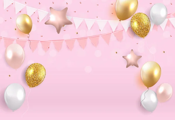 Glossy Happy Birthday Balony Tło Wektor Ilustracja Eps10 — Wektor stockowy