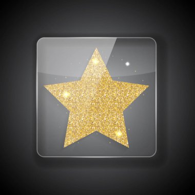 Cam çerçeve ile parlak altın yıldız koyu arka plan üzerinde. Vektör çizim. Eps10