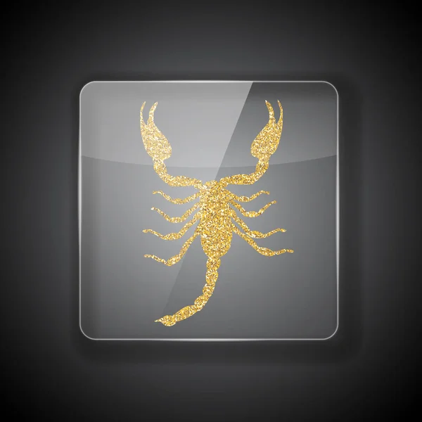 Szklaną Ramką Ciemnym Tle Jasny Złoty Sylwetka Skorpiona Ilustracja Wektorowa — Wektor stockowy