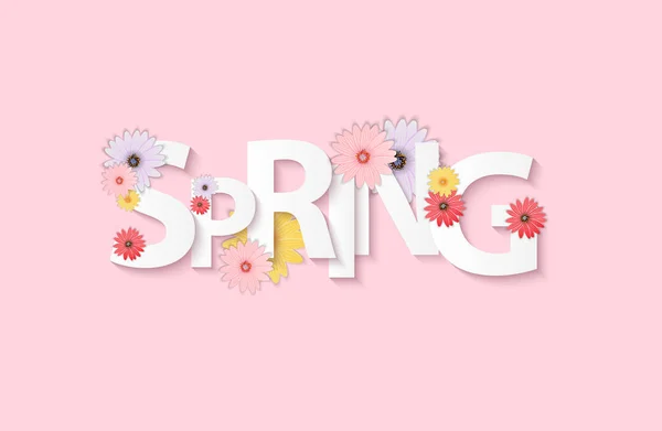 Hello Spring Banner groeten Design achtergrond met kleurrijke F — Stockvector