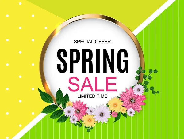 Spring Sale Cute Background with Flowers. Vector Illustration — Stock Vector