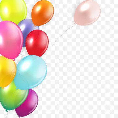 Parlak mutlu doğum günü kavramı üzerinde transpar izole balonlar ile