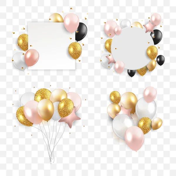 Glossy Happy Birthday Concept with Balloons isolated on transpar — Stock Vector