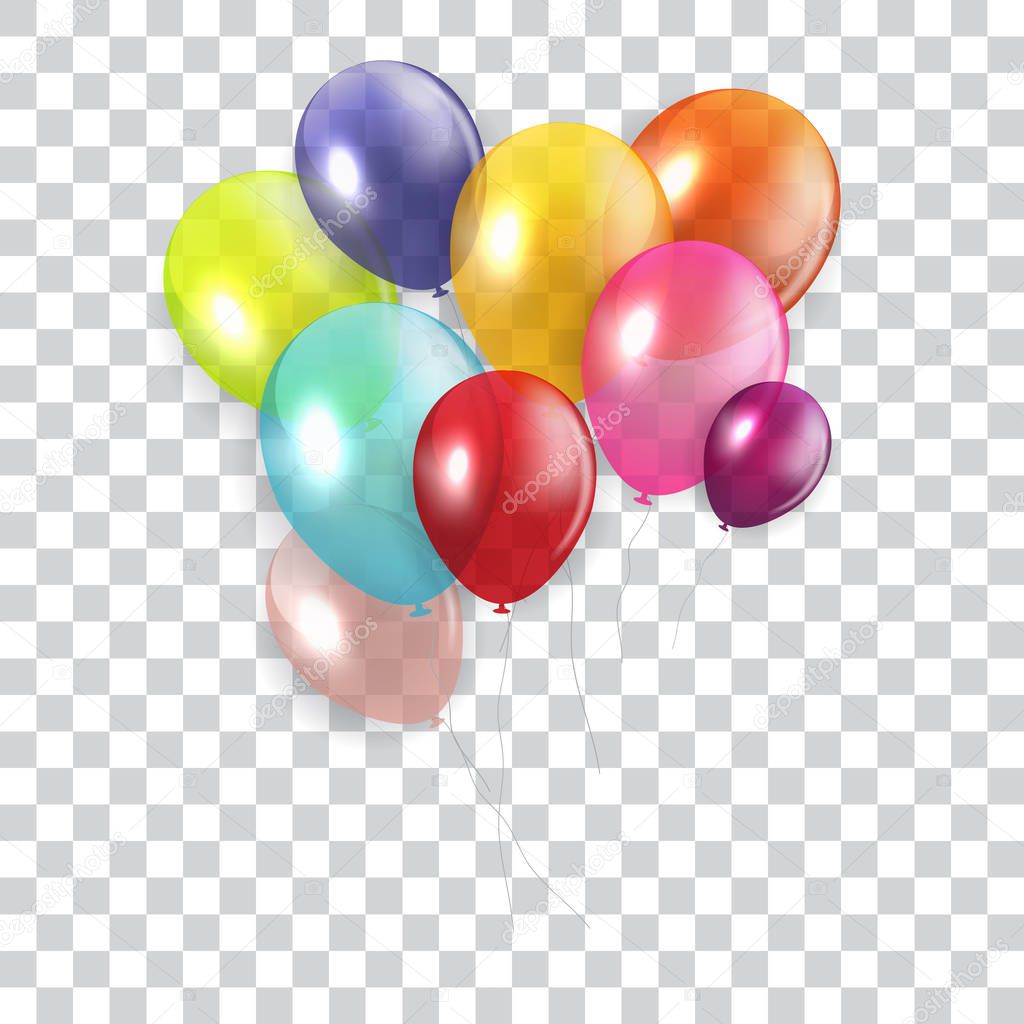 Glossy Happy Birthday Concept with Balloons isolated on transpar