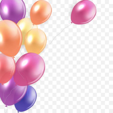 Parlak mutlu doğum günü kavramı üzerinde transpar izole balonlar ile