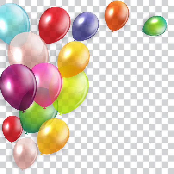 Glossy Happy Birthday Concept with Balloons isolated on transpar