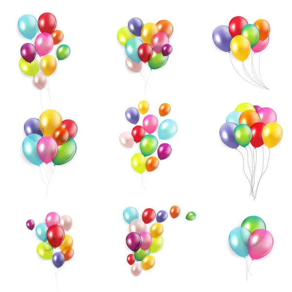 Glossy Happy Birthday Concept avec ballons isolés sur ba blanc — Image vectorielle