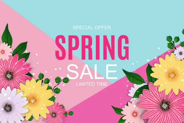 stock vector Spring Sale Cute Background with Colorful Flower Elements. Vecto