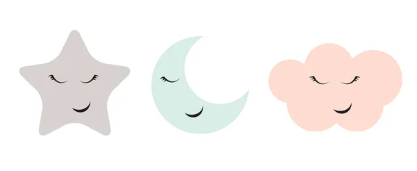 Linda estrella, nube y luna Icono Vector Ilustración — Vector de stock