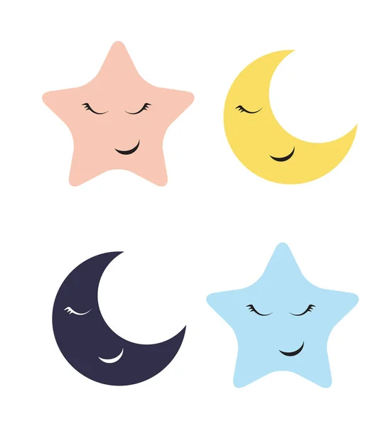 Cute Star and Moon Icon Vector Illustration — Stock Vector