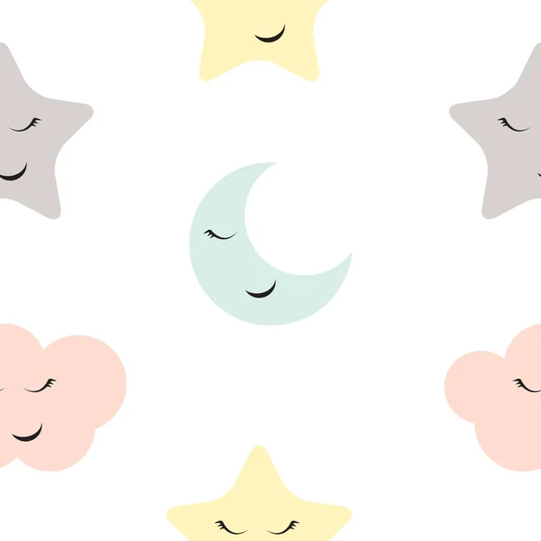 Cute Star, Cloud and Moon Seamless Pattern Background Vector Ill — Stock Vector