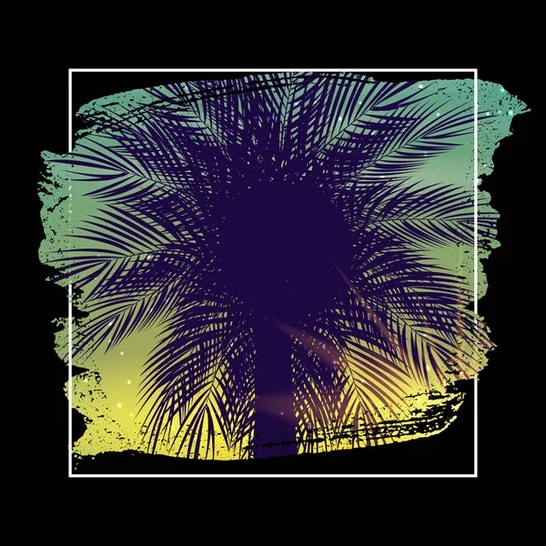 Sommernachtstrandposter. tropischen natürlichen Hintergrund mit Palme — Stockvektor