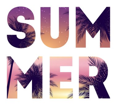 Yaz Gecesi Plaj Afişi. Palm ile Tropikal Doğal Arka Plan