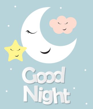 Sevimli Good Night çocuklar Arka Plan Vektör İllüstrasyon