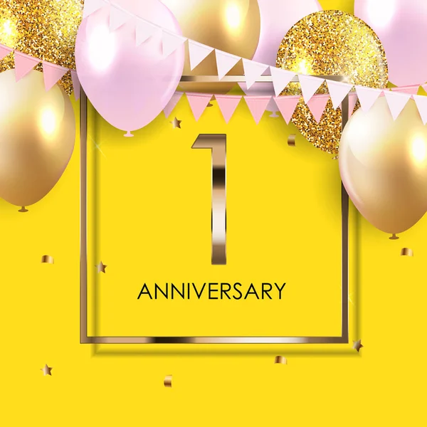 Sjabloon 1 jaar verjaardag achtergrond met ballonnen Vector Illustratie — Stockvector