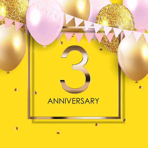 Sjabloon 3 jaar verjaardag achtergrond met ballonnen vectorillustratie — Stockvector