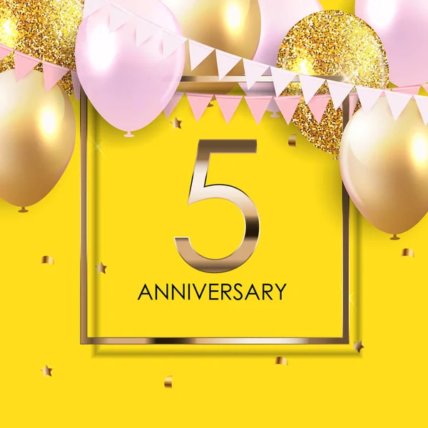 Sjabloon 5 jaar verjaardag achtergrond met ballonnen vectorillustratie — Stockvector