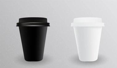 White and black paper cup for hot. Vector Illustration