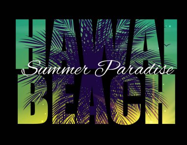 Hawai Beach Yaz Cenneti Soyut Palm Arka Plan. Vektör İllüstrasyonu