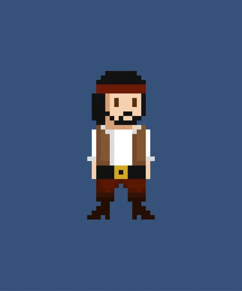 Pixel art vectorillustratie - 8 bit piraat bemanningslid in witte rok en bruin vest — Stockvector