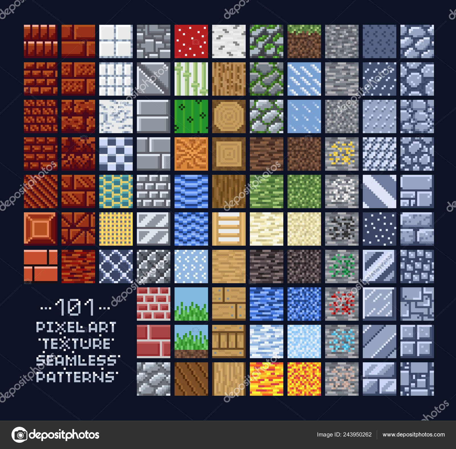 Pixel Art Style Set Of Different 16x16 Texture Pattern Sprites Stone Wood Brick Dirt Metal 8 Bit Game Design Background Tiles Vector Image By C Gdainti C Vector Stock