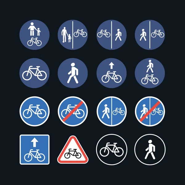 Sinais rodoviários de aviso de tráfego de bicicleta e pedestres - Ícone de ilustração isolado Vetores De Stock Royalty-Free