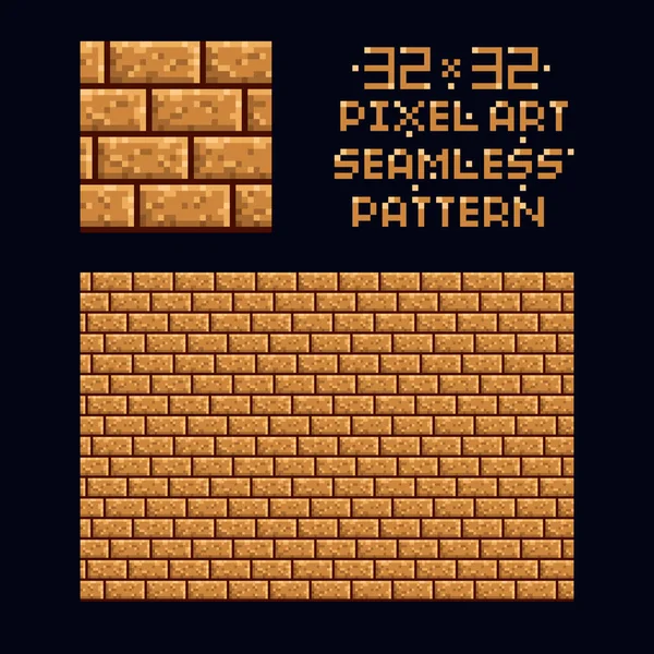 Pixel arte vector ilustración 32x32 textura patrón sprite sin costuras - ladrillo marrón pared juego diseño repetir azulejo aislado — Vector de stock