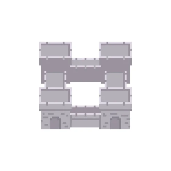 Pixel arte gris torres de piedra y paredes ciudadela - vector retro 8 bit diseño fortaleza textura ilustración aislado — Vector de stock