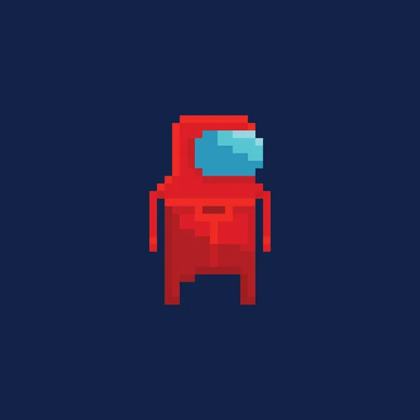 Ретро-пиксельная иллюстрация космонавта в красном костюме, персонаж мультфильма 8-битного игрового дизайна — стоковый вектор