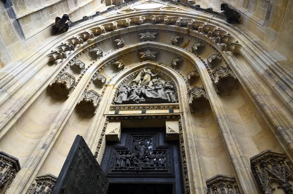 Magnifique Portail Sur Cathédrale Saint Vitus Prague — Photo