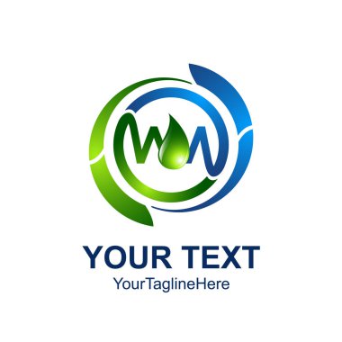 İlk harf Wm logo şablonu mavi yeşil daire tasarım iş ve şirket kimliği için renkli