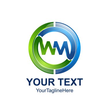 İlk harf Wm logo şablonu mavi yeşil daire tasarım iş ve şirket kimliği için renkli