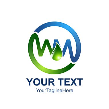 İlk harf Wm logo şablonu mavi yeşil daire tasarım iş ve şirket kimliği için renkli
