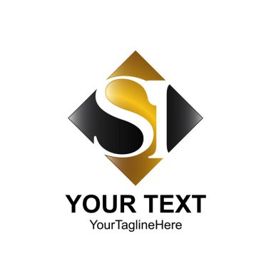Siyah altın kare tasarım iş ve şirket kimliği için renkli ilk mektup Si logo şablonu
