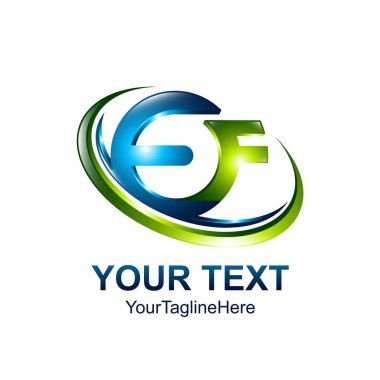 Yeşil mavi renkte ilk harf Ef logo şablonu tasarım iş ve şirket kimliği için swoosh